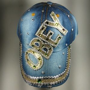 Denim Distressed Bling Cap